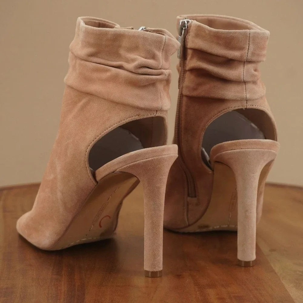Vince Camuto Blush Suede Peep-Toe Slouch Ankle Booties